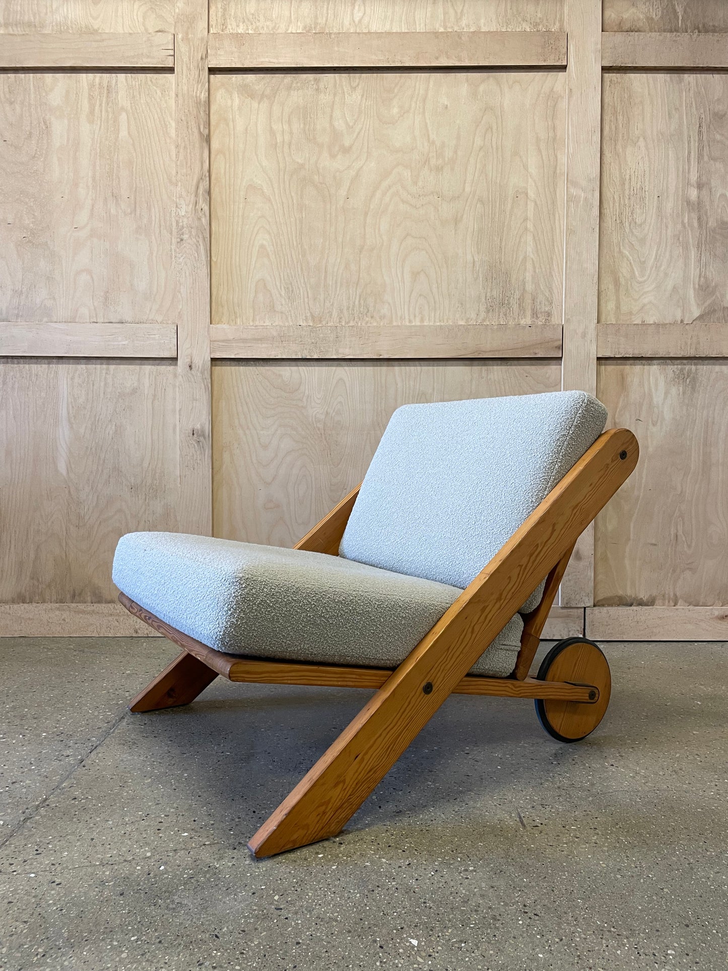 Danish pine chair with wheels