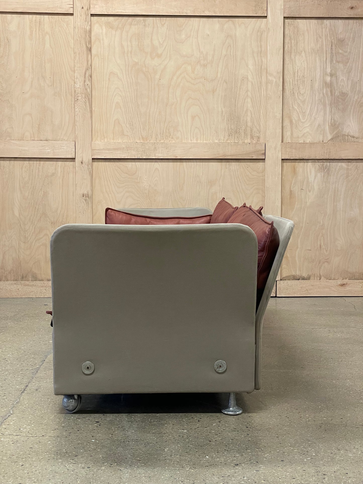 Brick Red Leather and Canvas Sofa