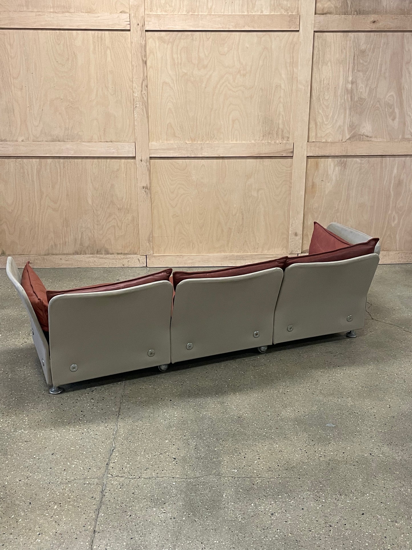 Brick Red Leather and Canvas Sofa