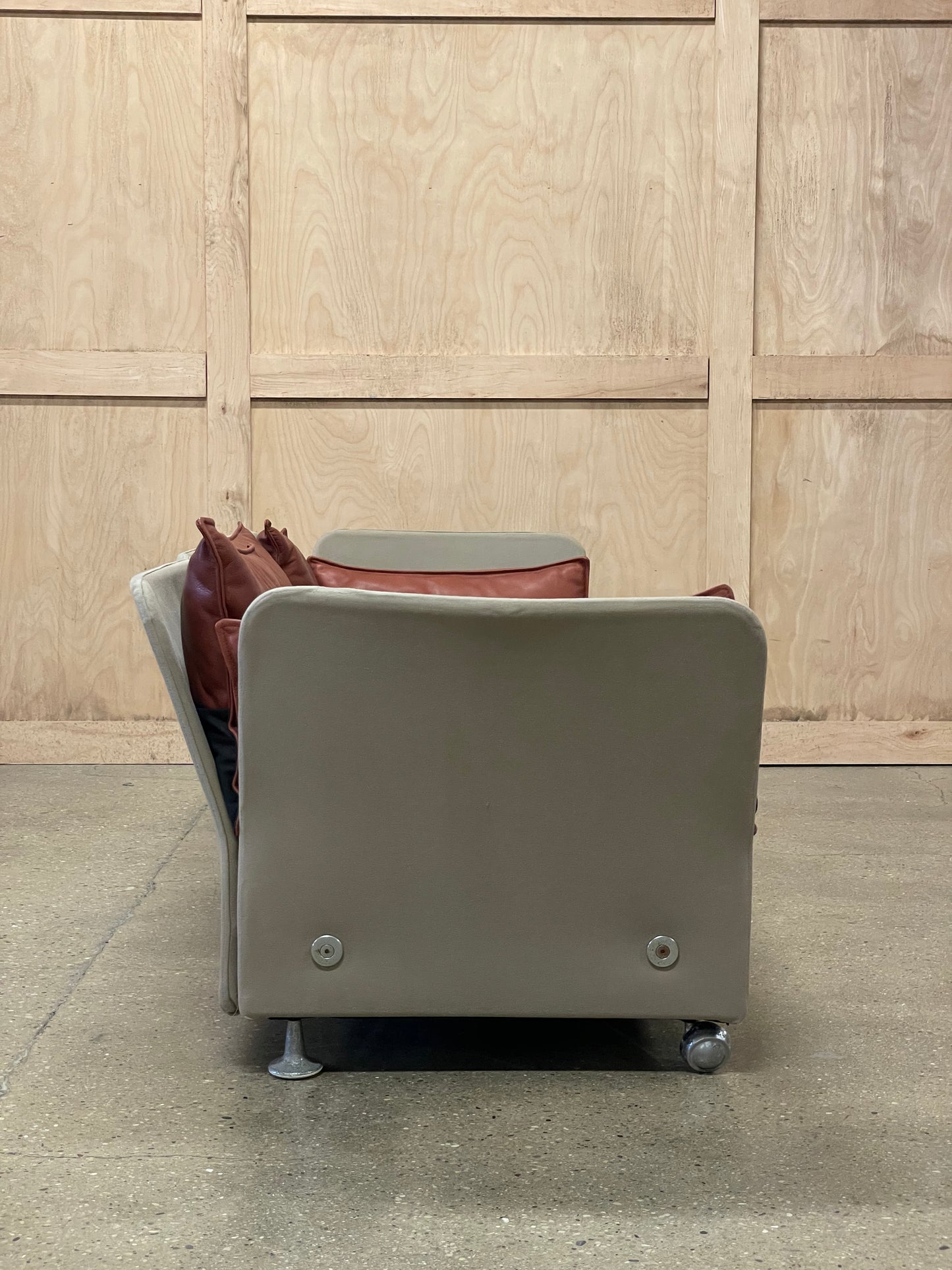 Brick Red Leather and Canvas Sofa