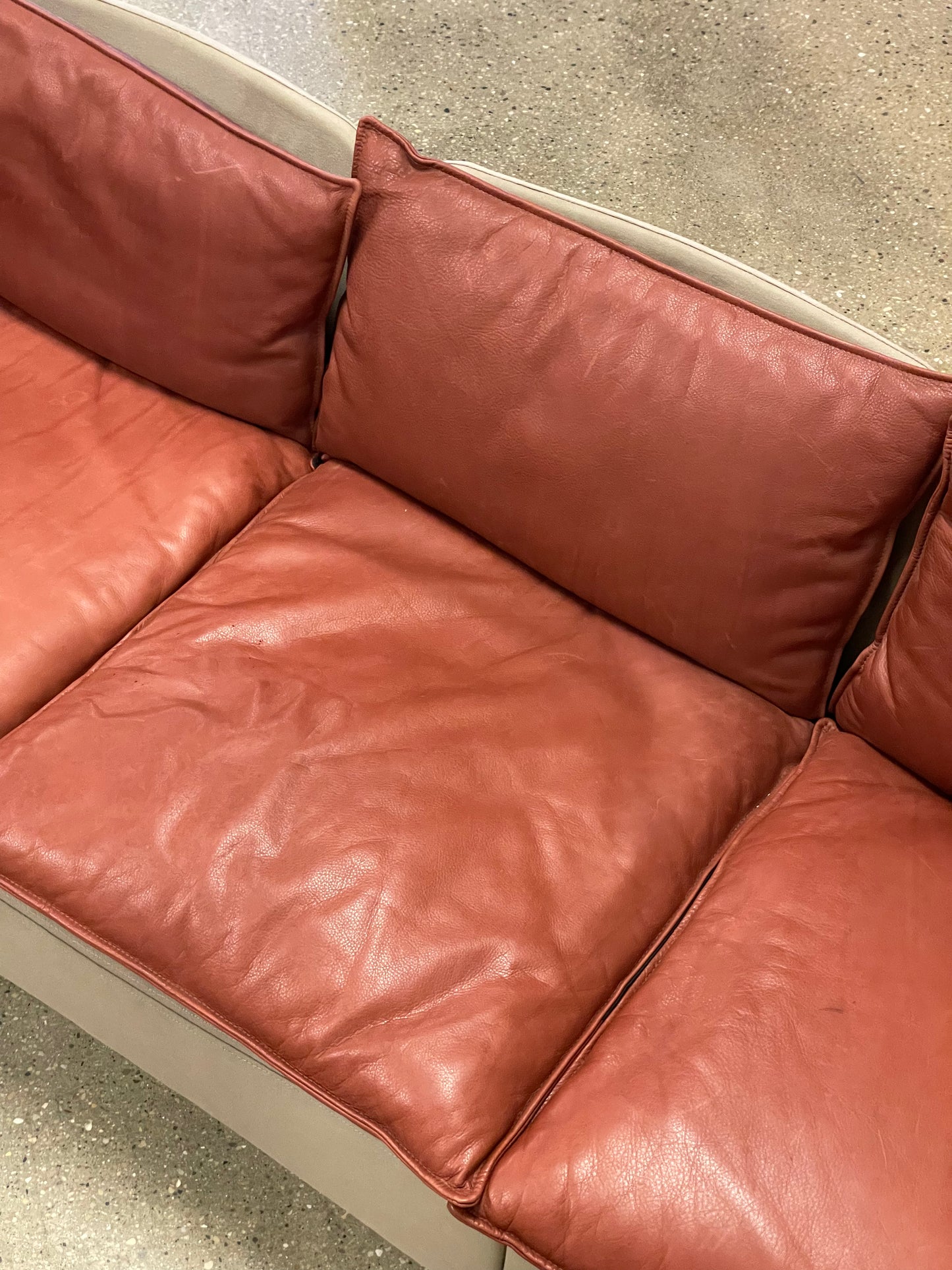 Brick Red Leather and Canvas Sofa
