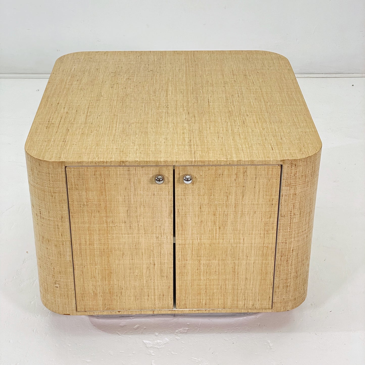 Grasscloth Cabinet on Chrome Plinth Base