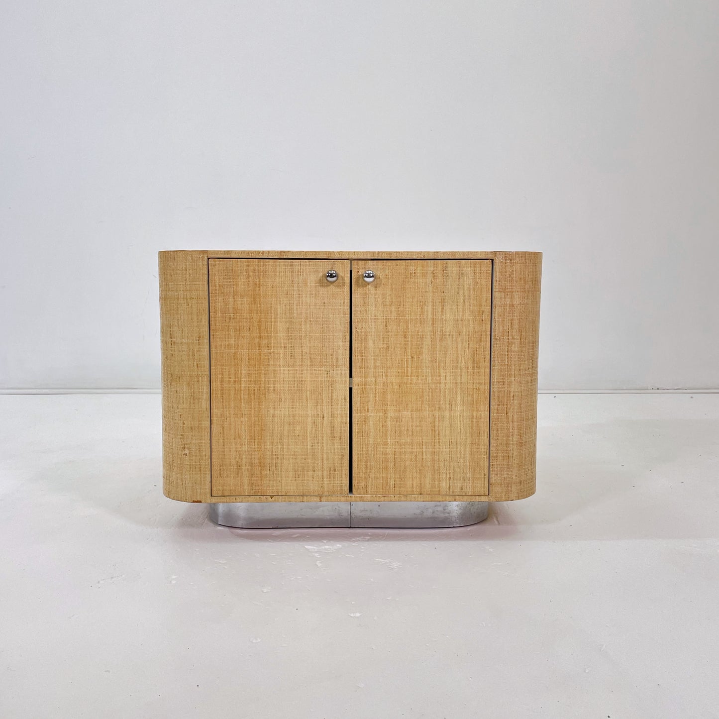 Grasscloth Cabinet on Chrome Plinth Base