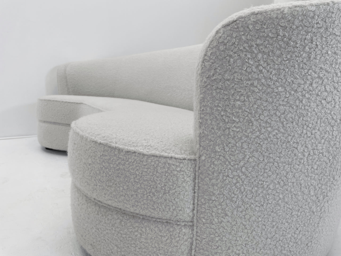 Custom Curved Sofa in White Boucle
