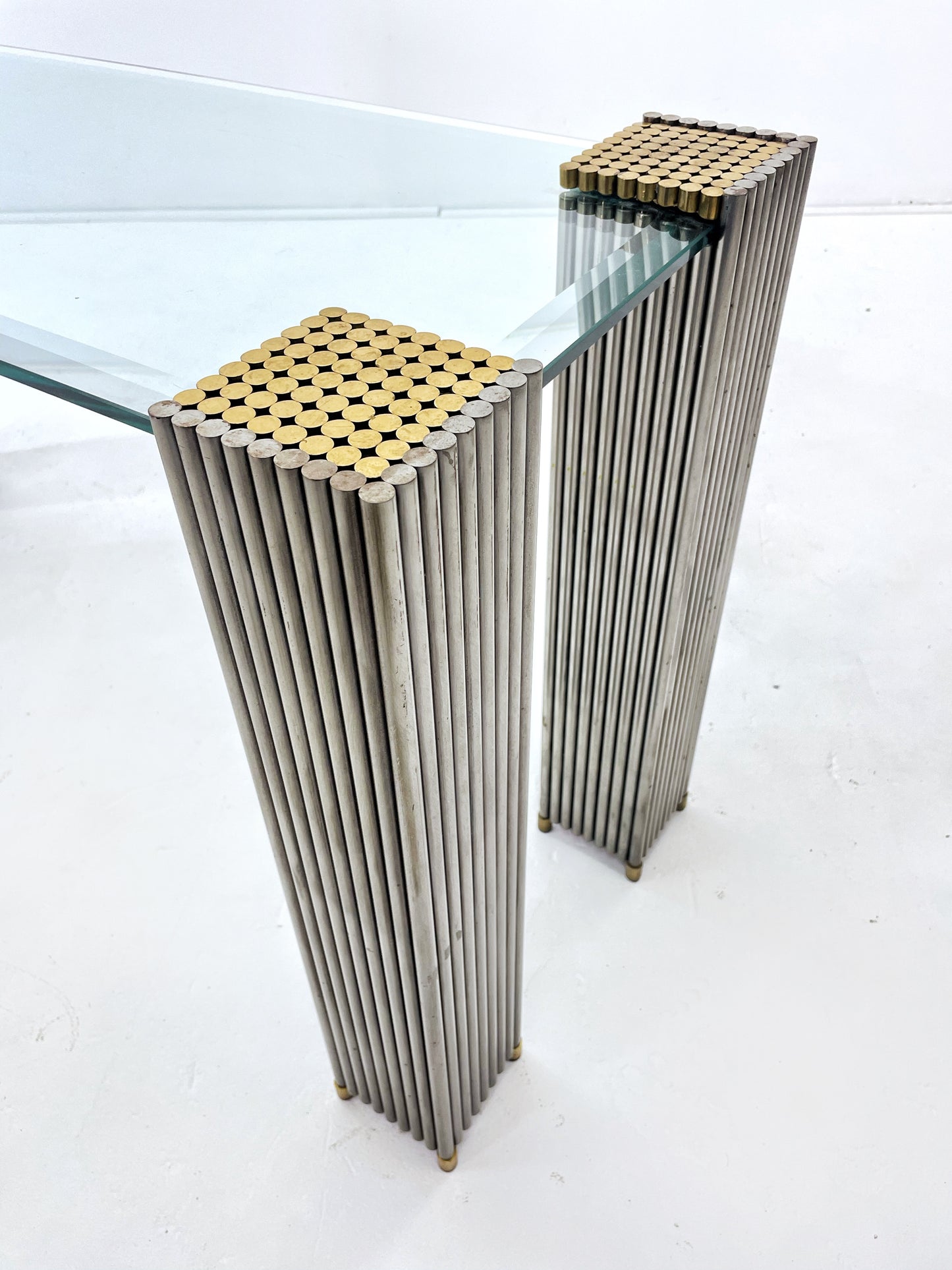 Art Deco Steel and Brass Console Table in the Manner of Peter Ghyczy
