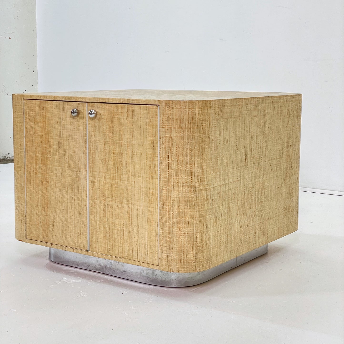 Grasscloth Cabinet on Chrome Plinth Base