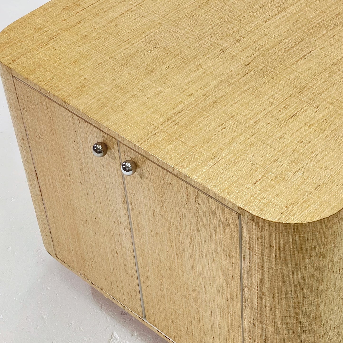 Grasscloth Cabinet on Chrome Plinth Base