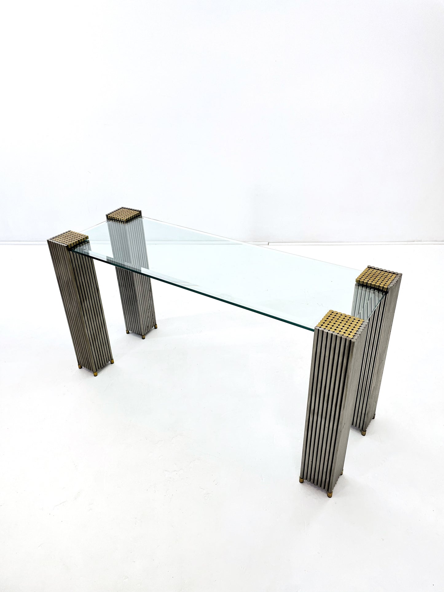 Art Deco Steel and Brass Console Table in the Manner of Peter Ghyczy