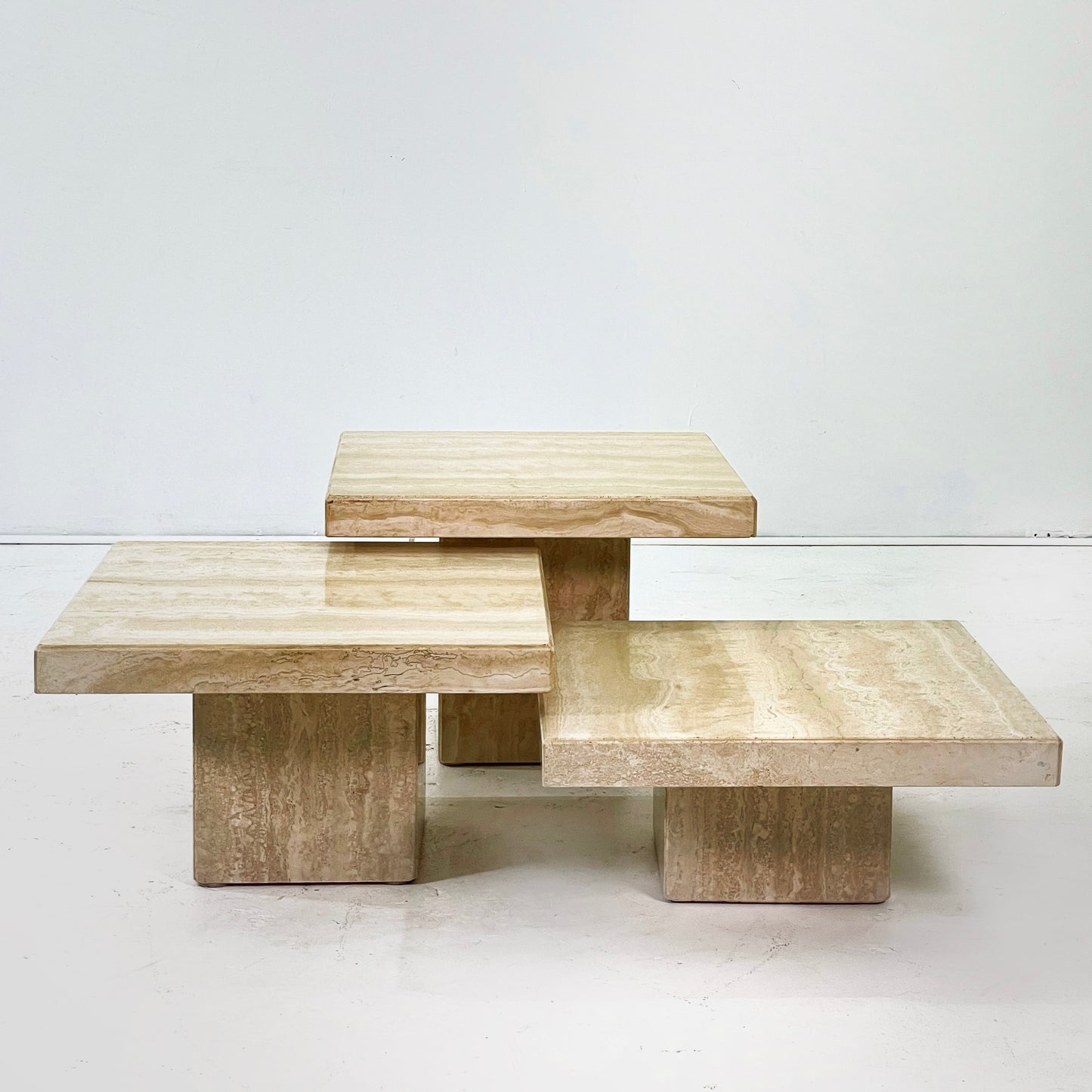 Three Travertine Tiered Coffee Tables