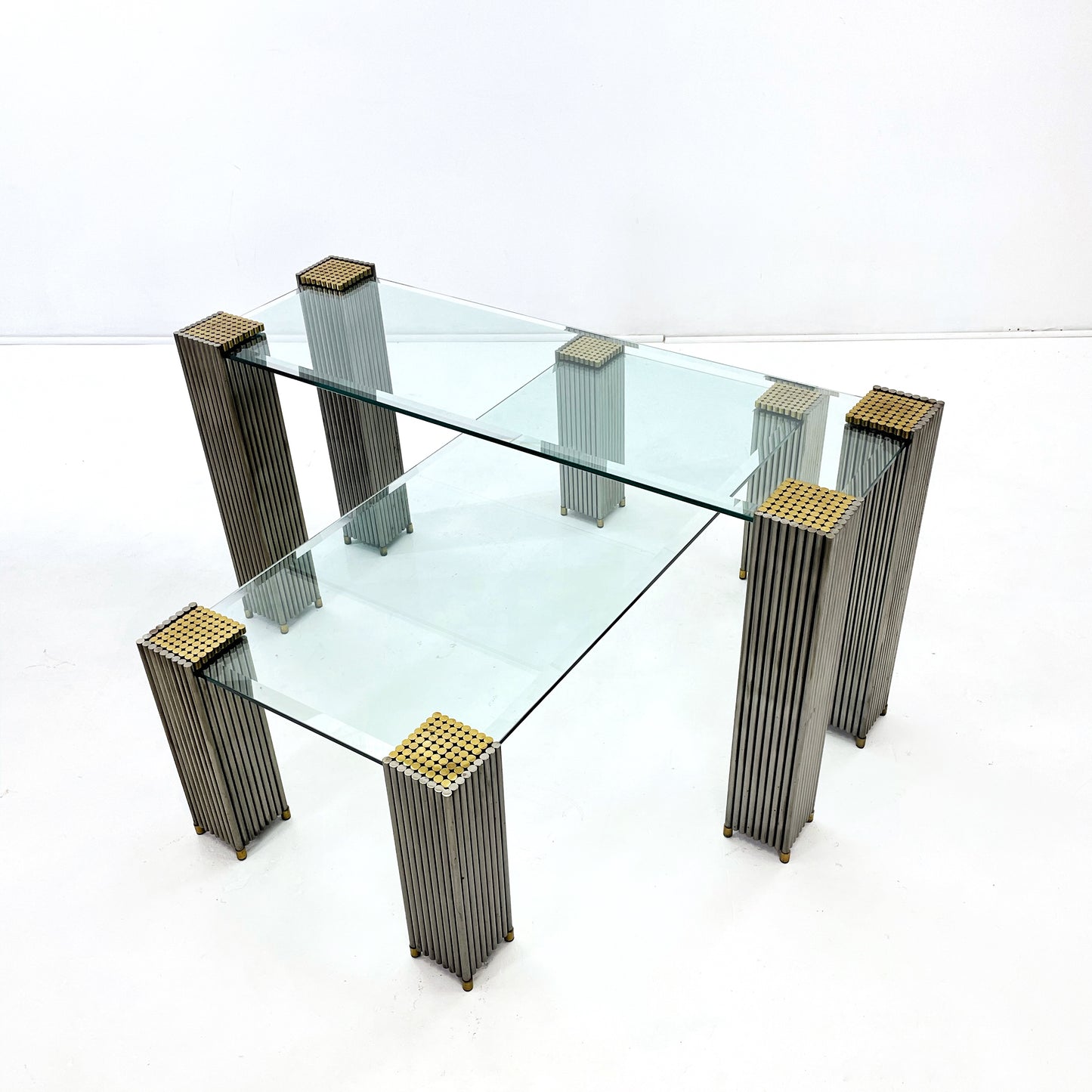 Art Deco Steel and Brass Console Table in the Manner of Peter Ghyczy