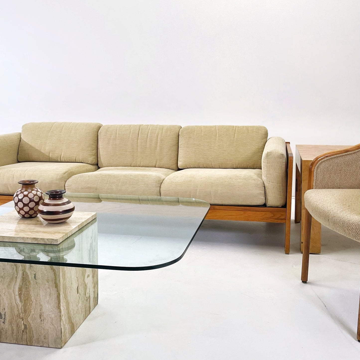 Three Seat Sofa in Beige Corduroy