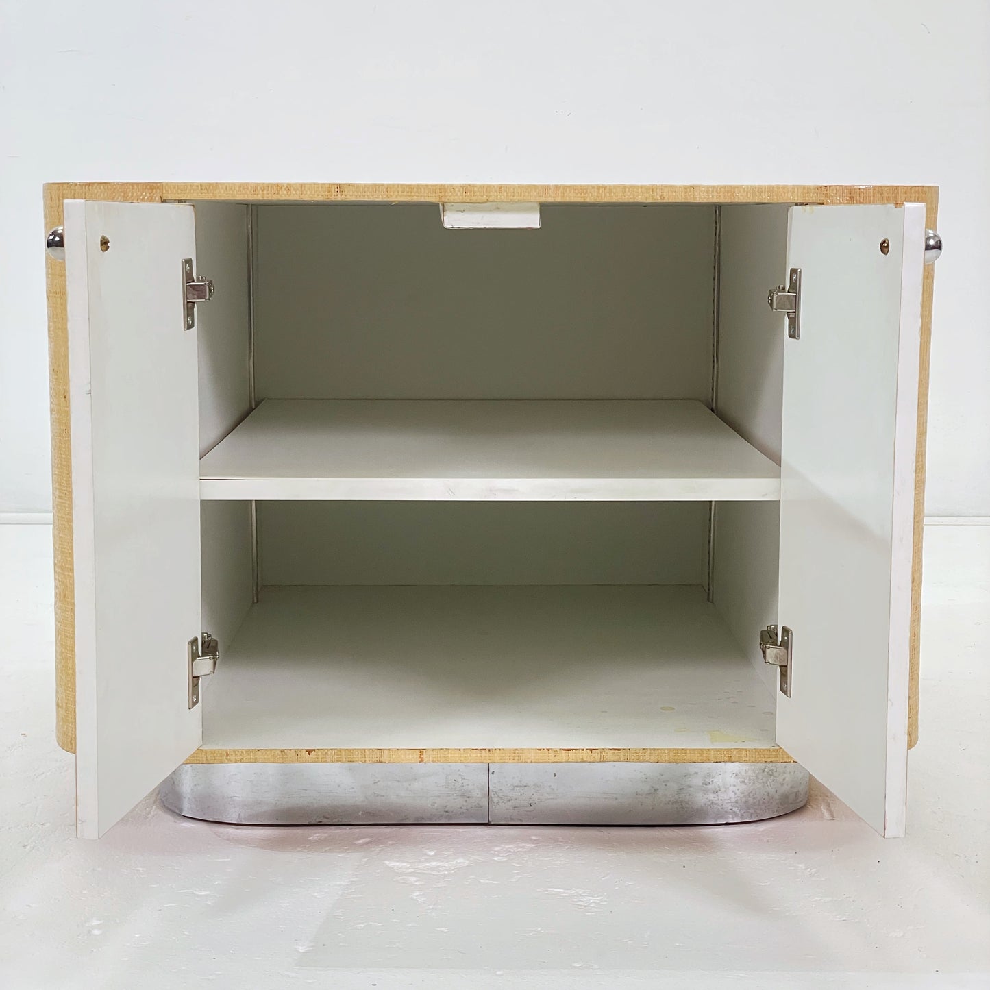Grasscloth Cabinet on Chrome Plinth Base