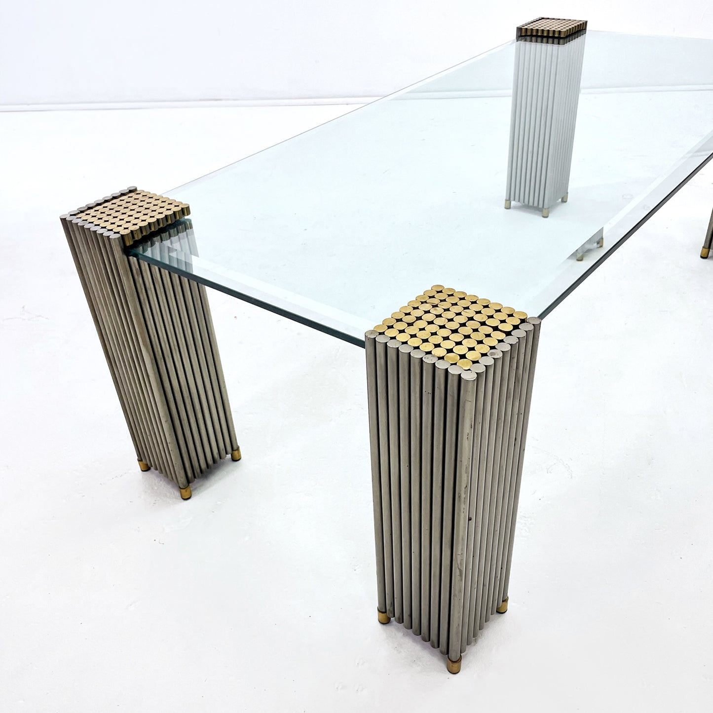 Art Deco Steel and Brass Coffee Table in the Manner of Peter Ghyczy