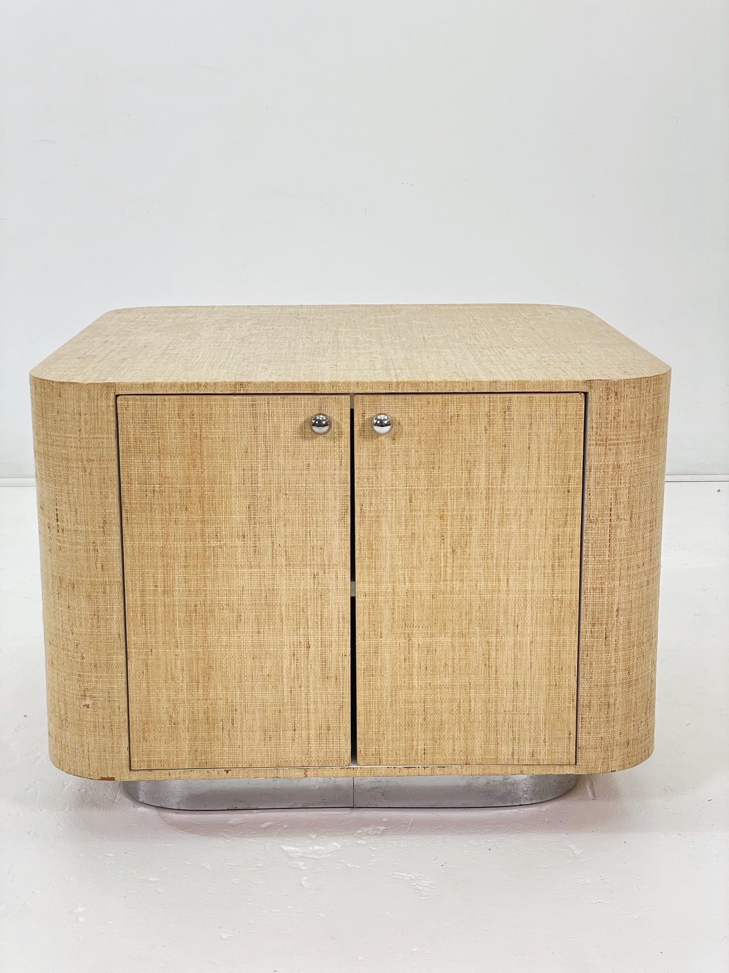 Grasscloth Cabinet on Chrome Plinth Base