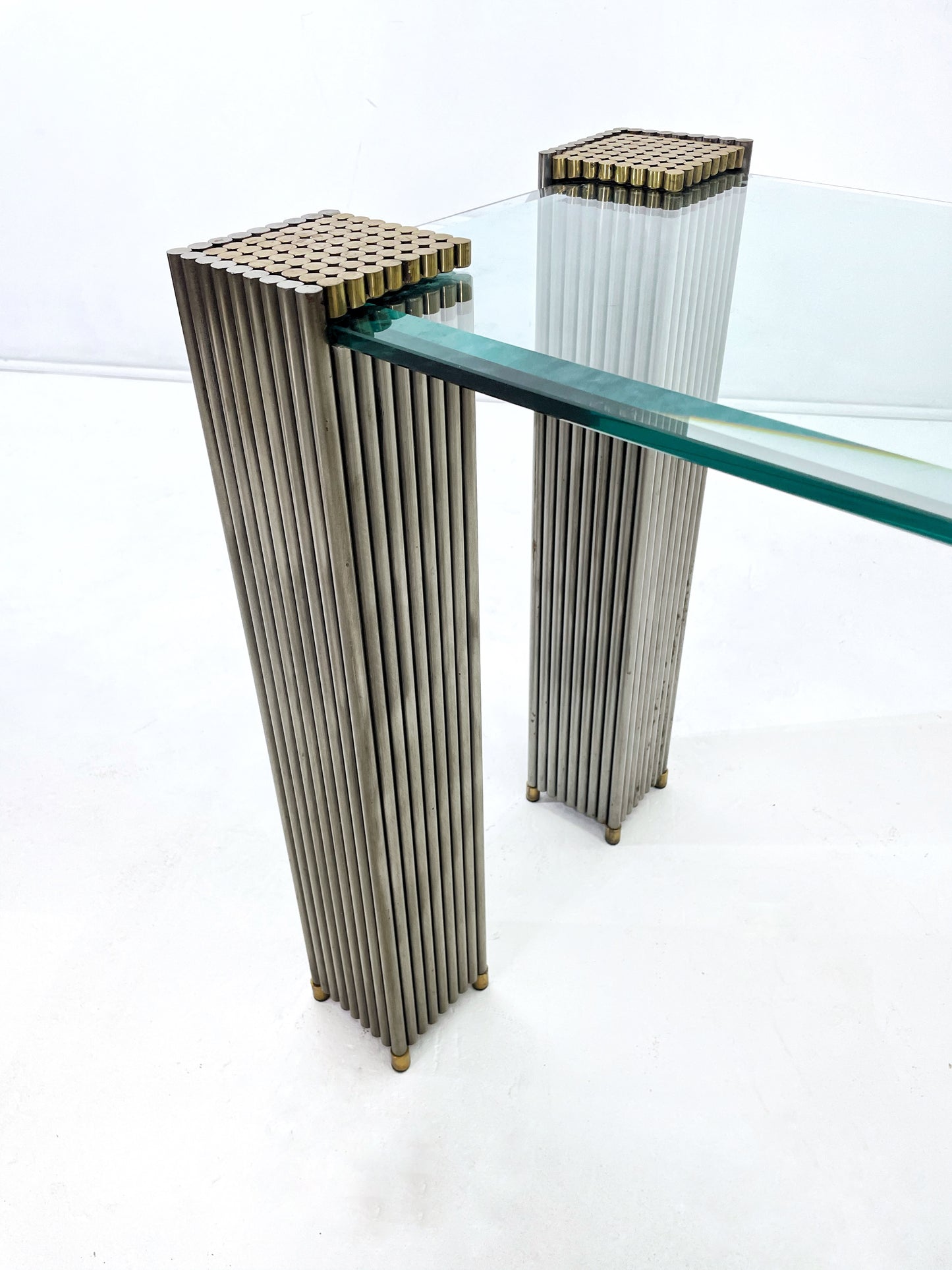 Art Deco Steel and Brass Console Table in the Manner of Peter Ghyczy
