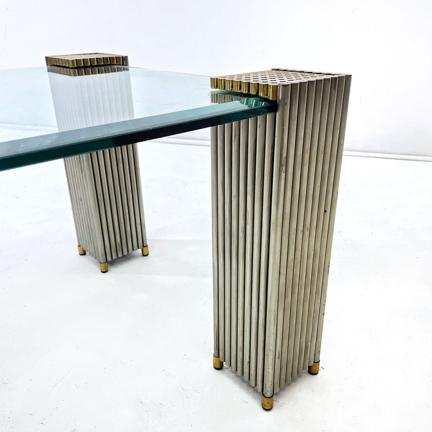 Art Deco Steel and Brass Coffee Table in the Manner of Peter Ghyczy