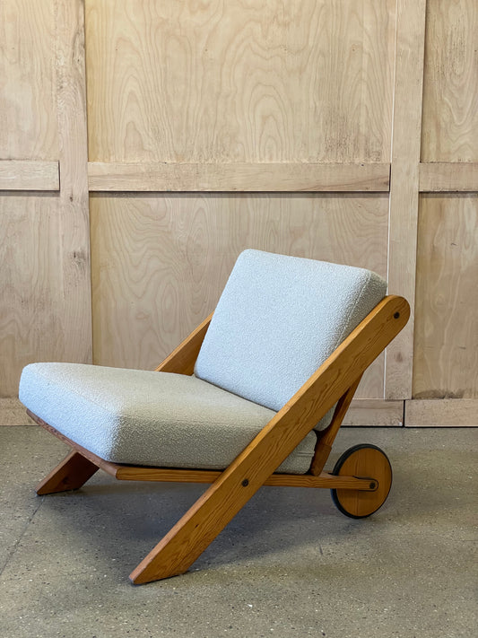 Danish pine chair with wheels