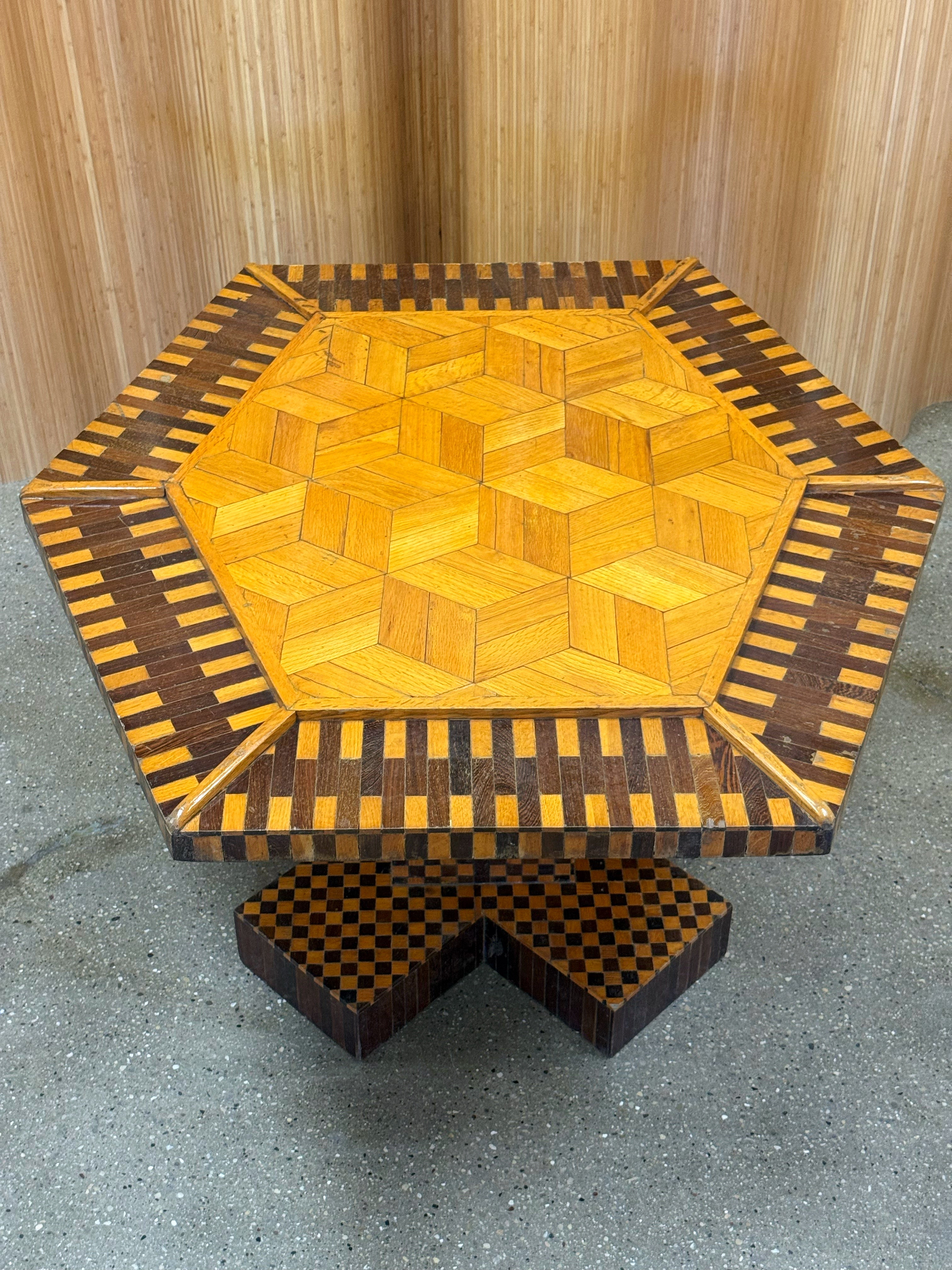 Handcrafted Folk Art Parquetry Table
