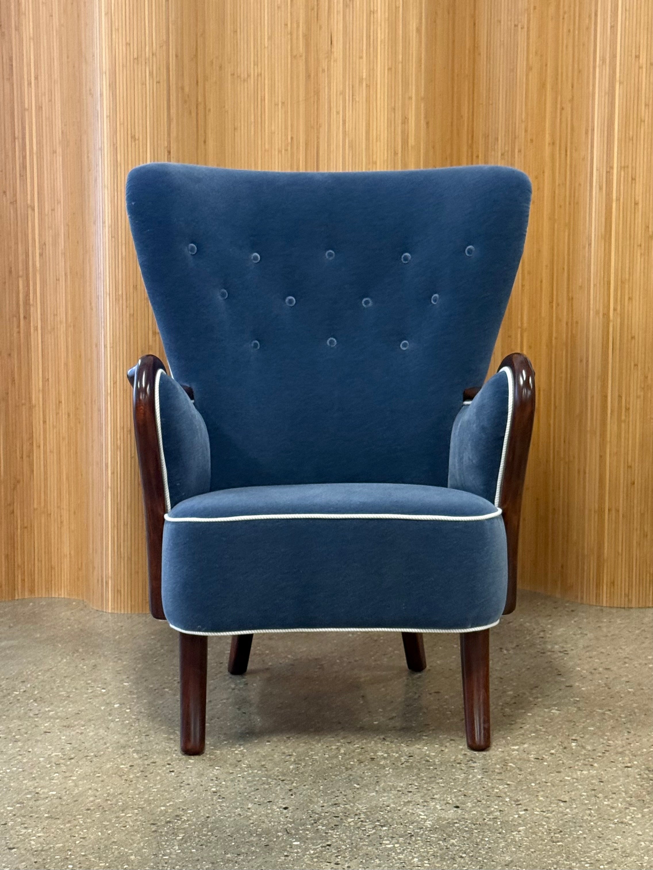 Danish Art Deco Wingback Lounge Chair