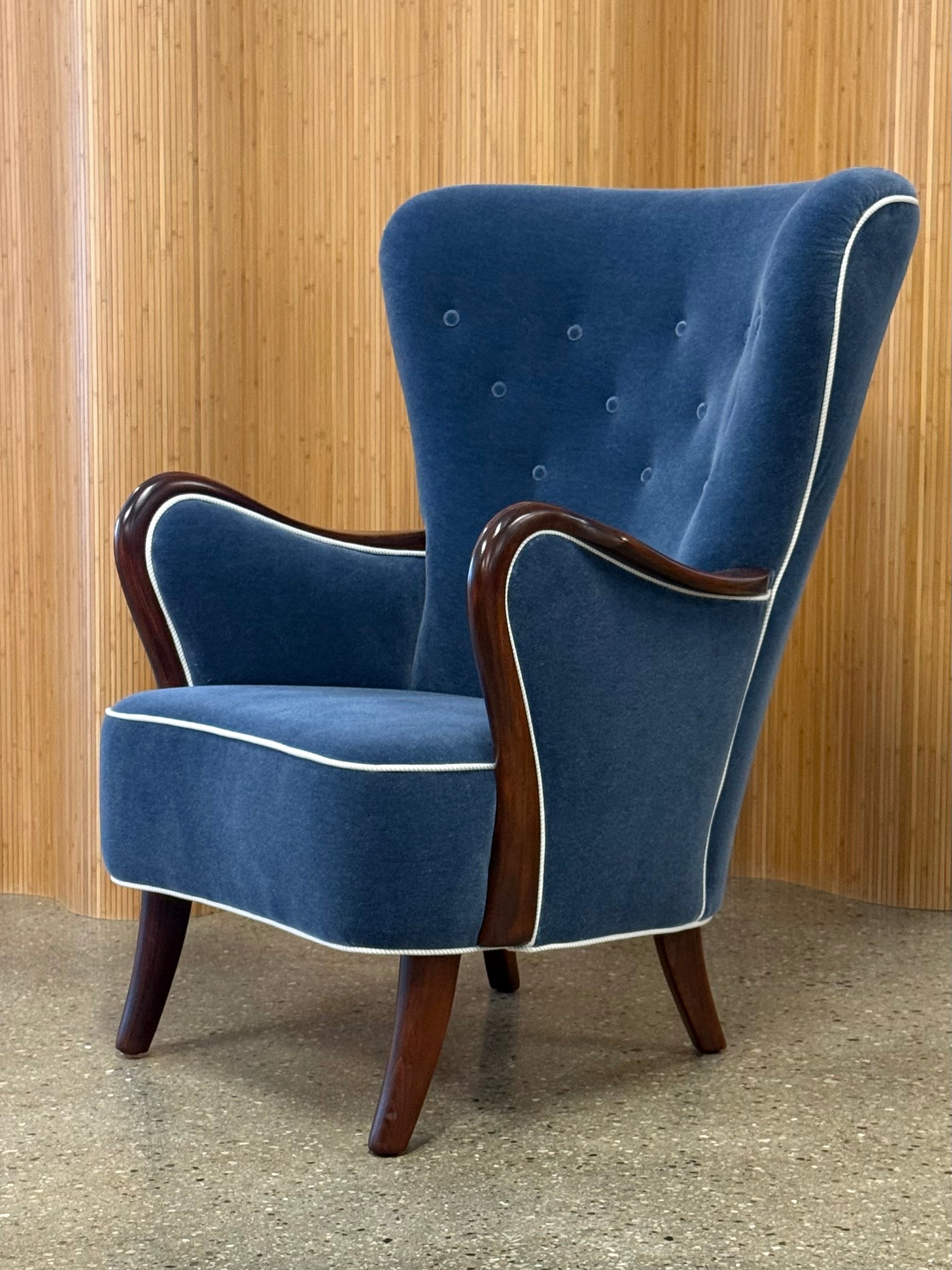 Danish Art Deco Wingback Lounge Chair