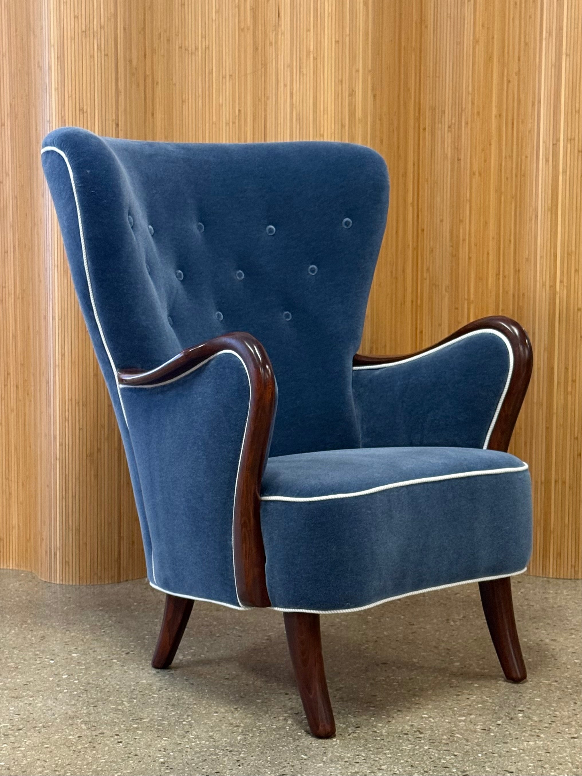 Danish Art Deco Wingback Lounge Chair