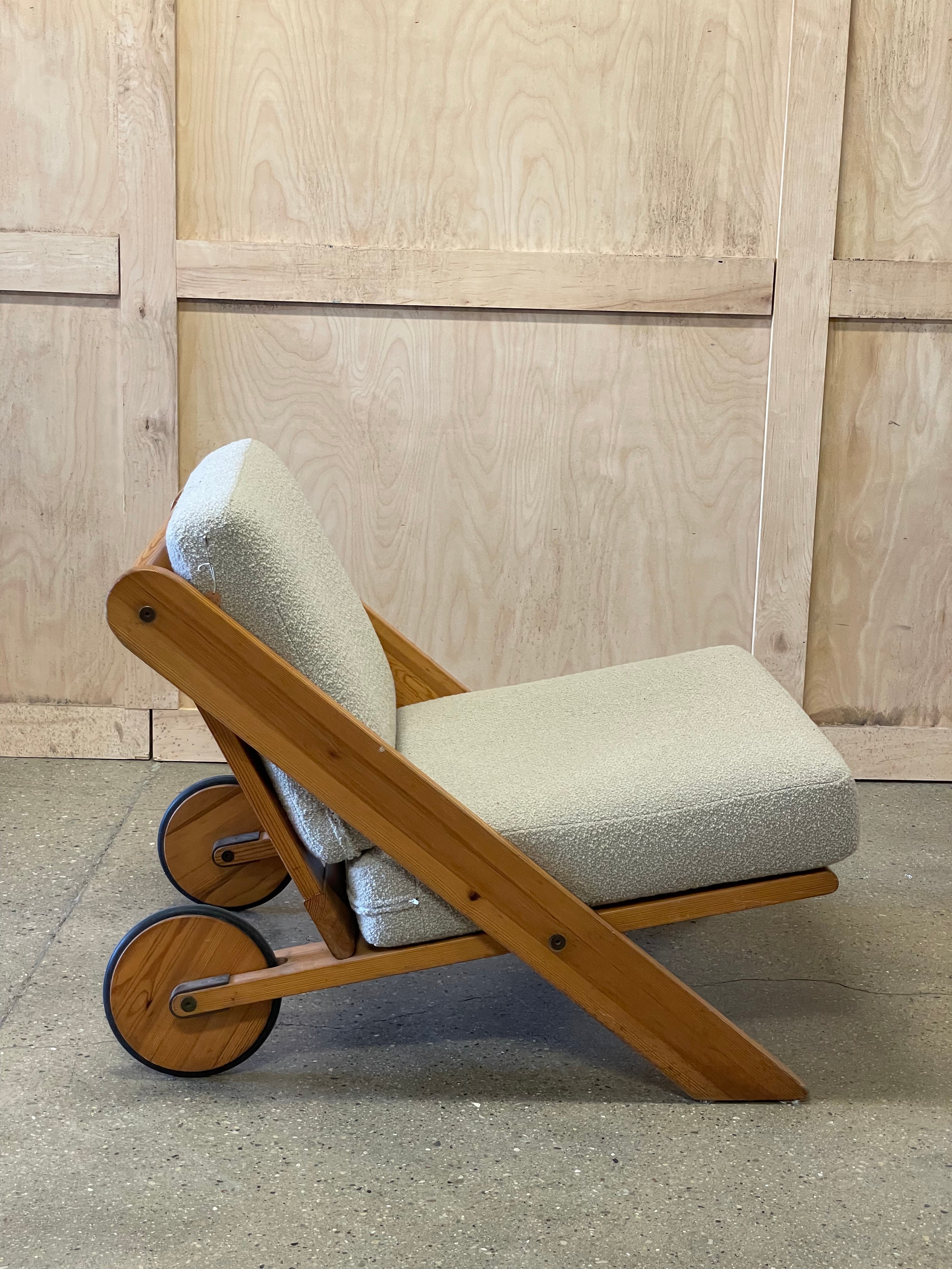 Danish pine chair with wheels