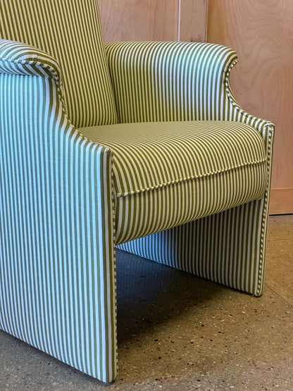 Pair of olive striped lounge chairs