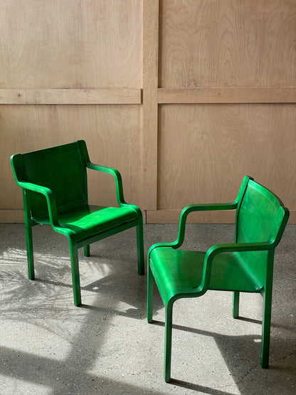 Set of Six Green Chairs