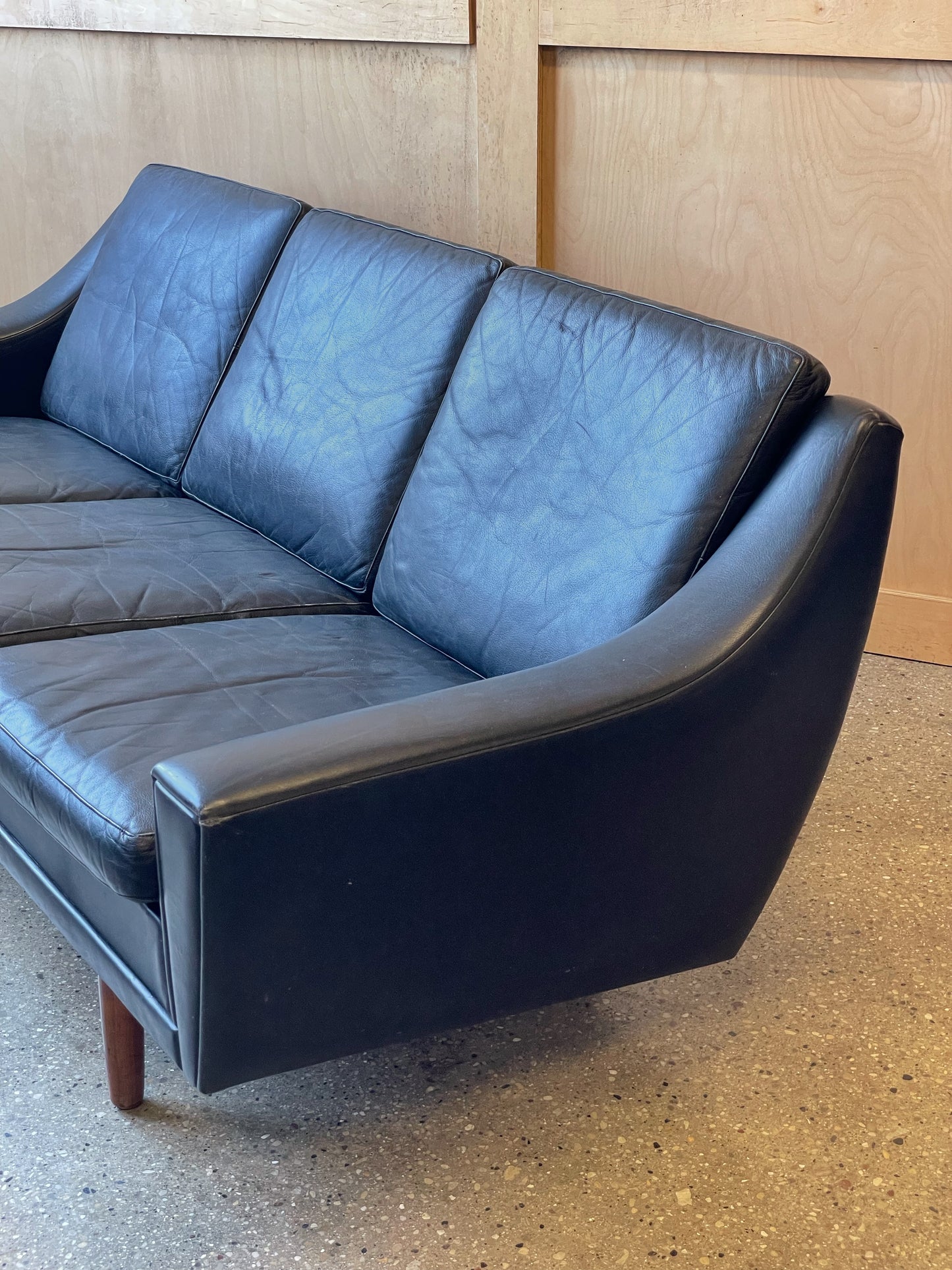 Danish Black Leather Sofa