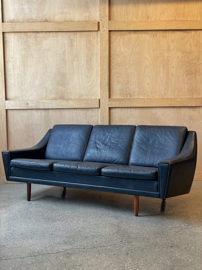 Danish Black Leather Sofa