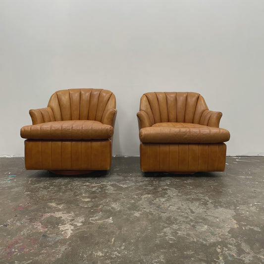 Channeled Leather Barrel Chairs