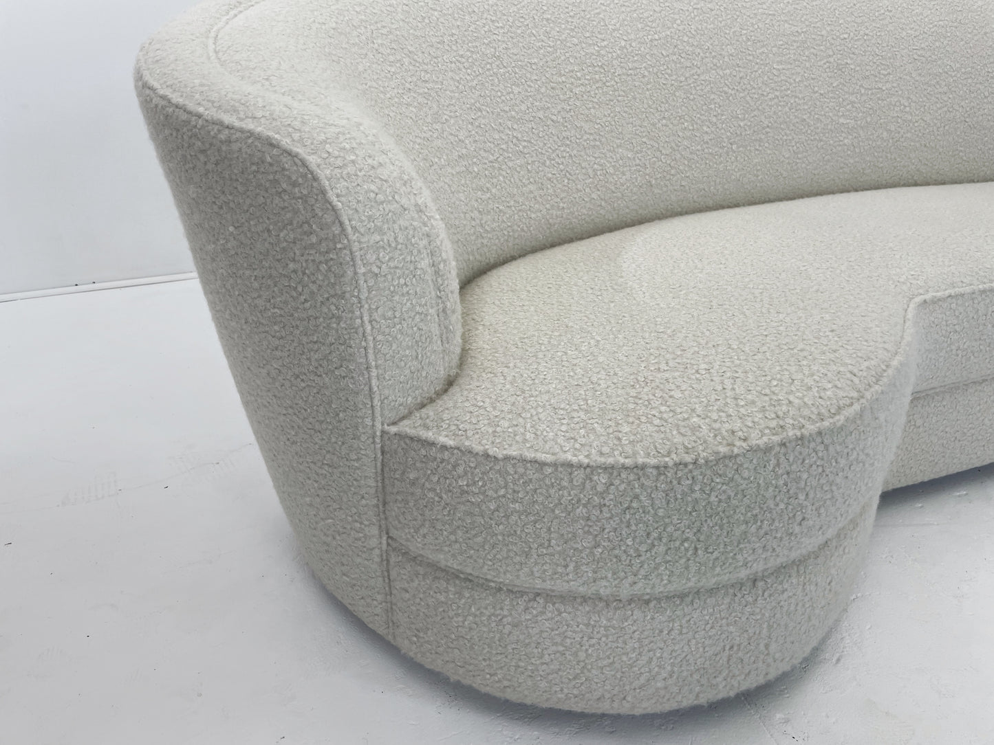 Custom Curved Sofa in White Boucle