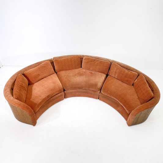 Slatted Wood Back Sectional Sofa