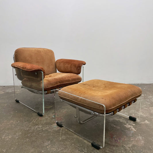 Pace Collection “Artegna” Lucite Chair and Ottoman