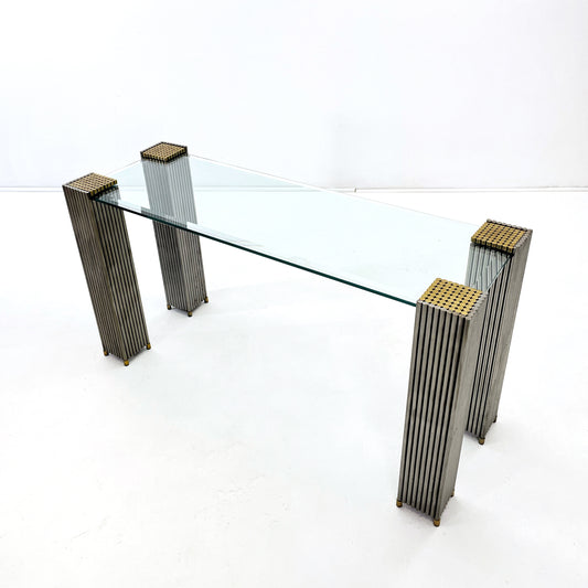 Art Deco Steel and Brass Console Table in the Manner of Peter Ghyczy