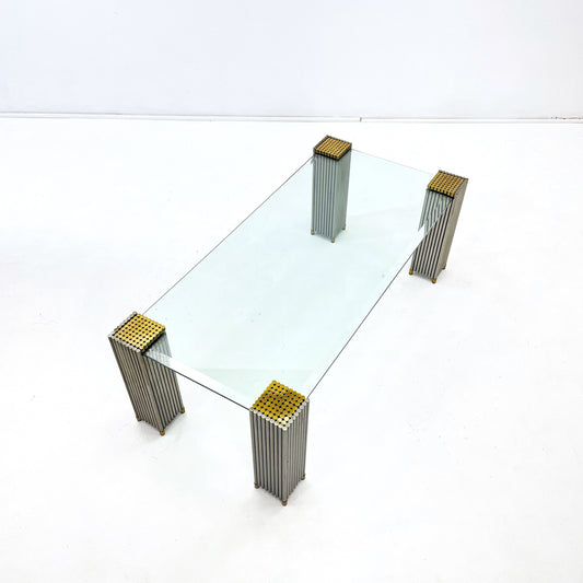 Art Deco Steel and Brass Coffee Table in the Manner of Peter Ghyczy