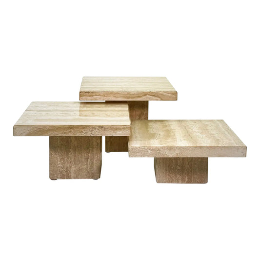 Three Travertine Tiered Coffee Tables